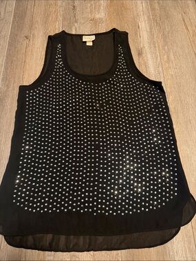 Pretty Rebellious Black Studded Chiffon-Overlay Tank Top
